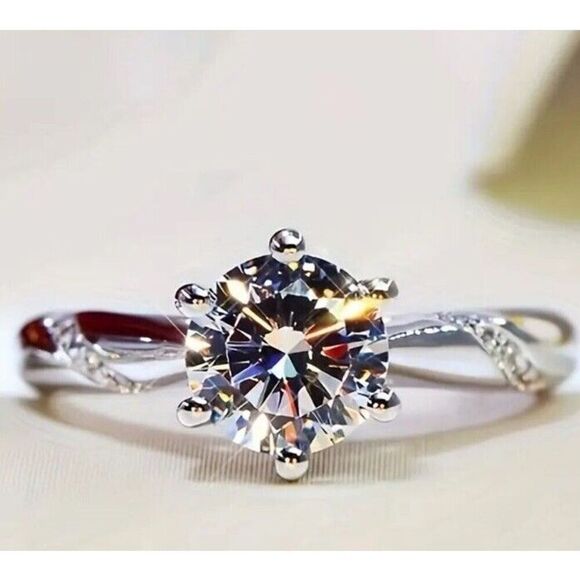 925 Sterling Silver 1 Ct Moissanite Simple Ring Adjustable - Picture 1 of 6